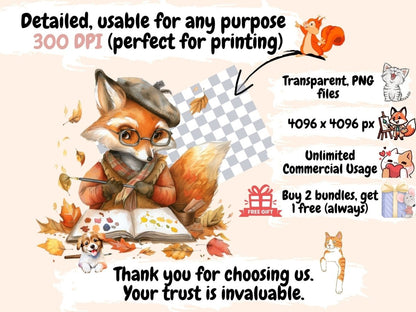 Bookworm Animals Watercolor Clipart animal clipart - Wonders Artist