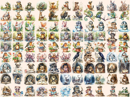 Bookworm Animals Watercolor Clipart animal clipart - Wonders Artist