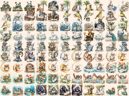 Bookworm Animals Watercolor Clipart animal clipart - Wonders Artist