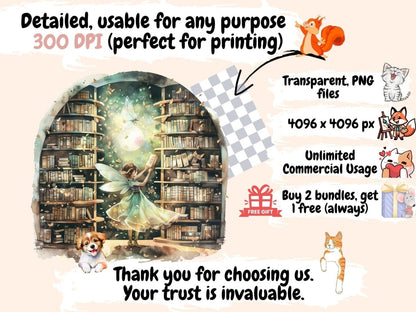 Bookworm Fairies Watercolor Clipart book clipart - Wonders Artist