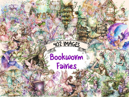 Bookworm Fairies Watercolor Clipart book clipart - Wonders Artist
