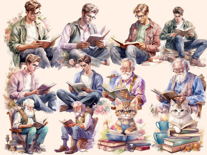 Bookworms Watercolor Clipart - High - Quality Instant Digital Download for Creative Projects