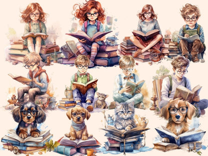 Bookworms Watercolor Clipart book clipart - Wonders Artist