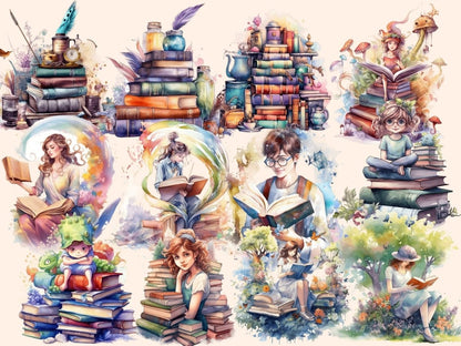 Bookworms Watercolor Clipart book clipart - Wonders Artist