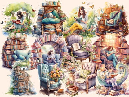 Bookworms Watercolor Clipart book clipart - Wonders Artist
