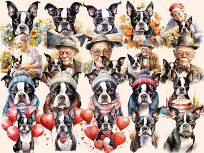 Boston Terriers Watercolor Clipart boston dog clipart - Wonders Artist