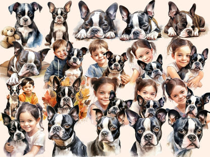 Boston Terriers Watercolor Clipart boston dog clipart - Wonders Artist