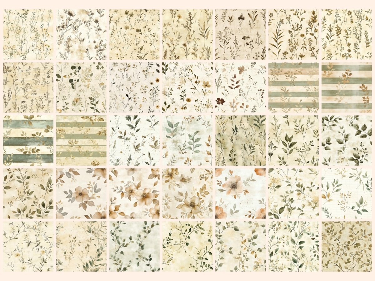 Botanical Sketch Seamless Pattern Digital Papers botanical print Botanical sketch digital paper - WondersArtist