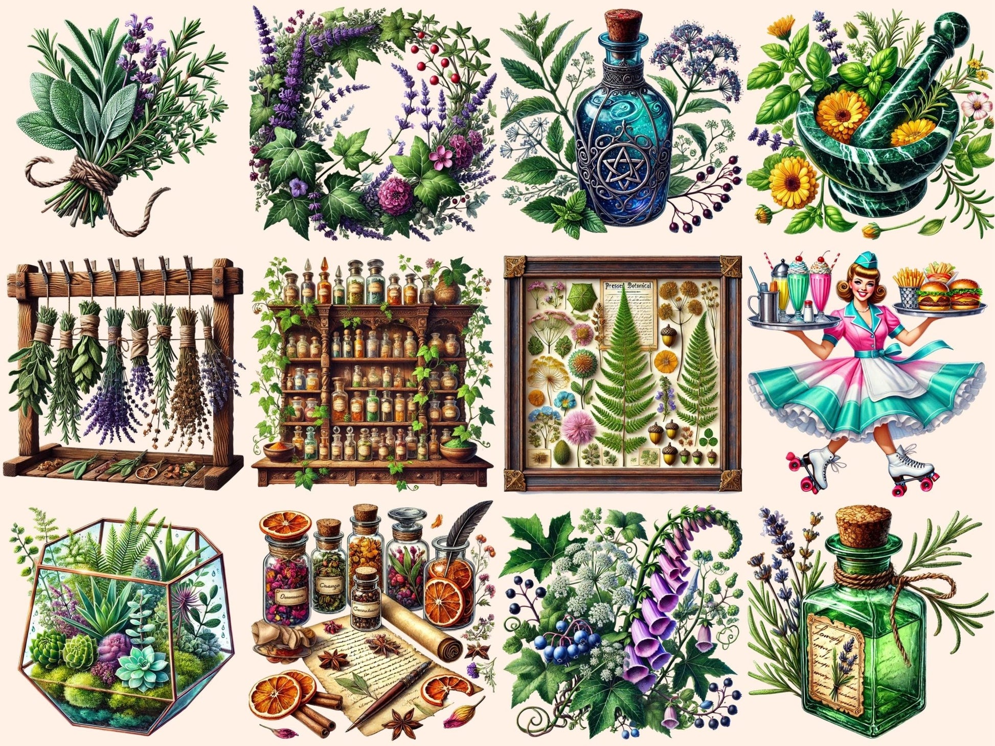 Botany & Apothecary Clipart - High - Quality Instant Digital Download for Creative Projects