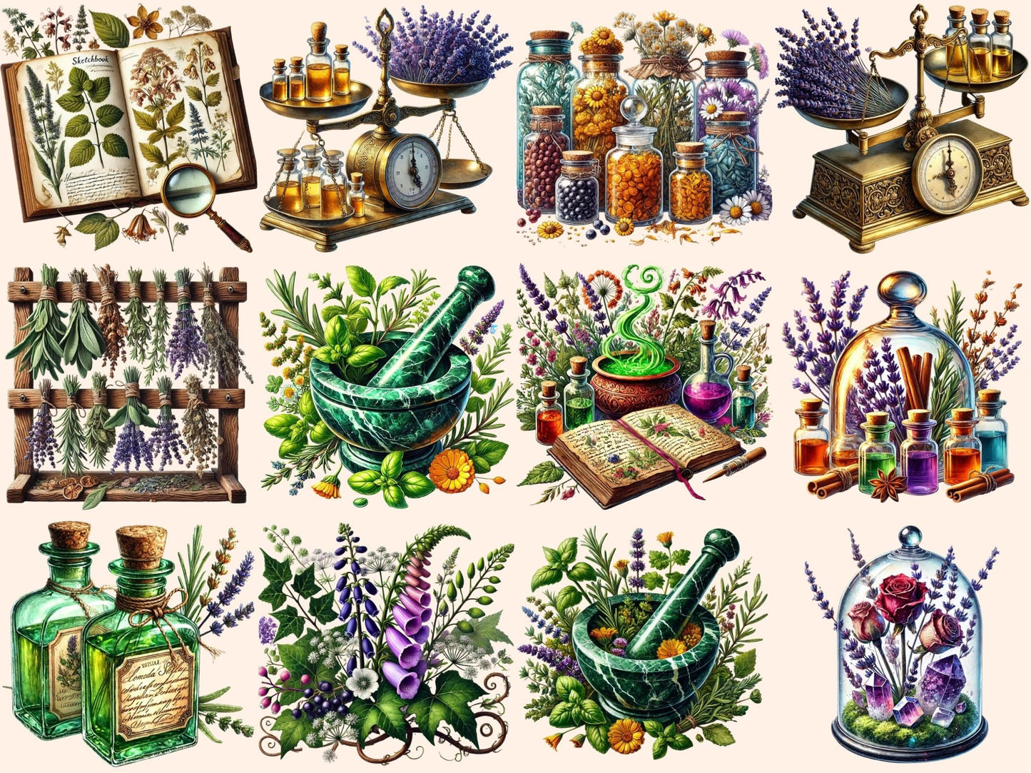 Botany & Apothecary Clipart - High - Quality Instant Digital Download for Creative Projects