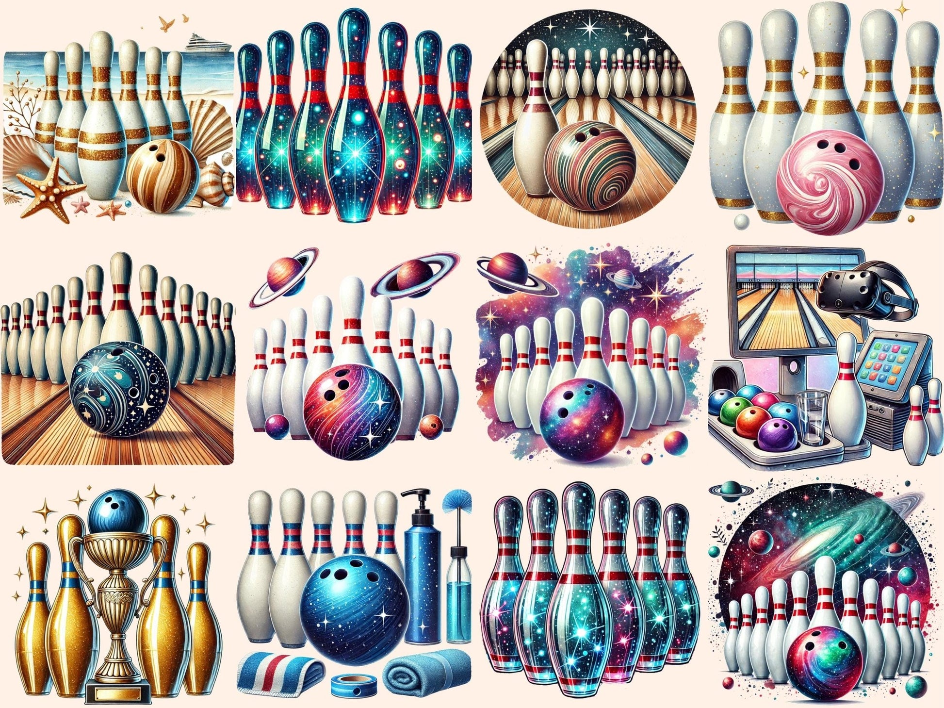 Bowling Clipart - High - Quality Instant Digital Download for Creative Projects