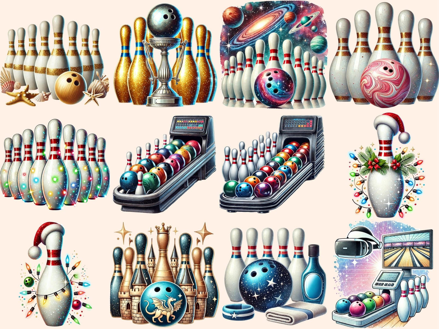 Bowling Clipart - High - Quality Instant Digital Download for Creative Projects