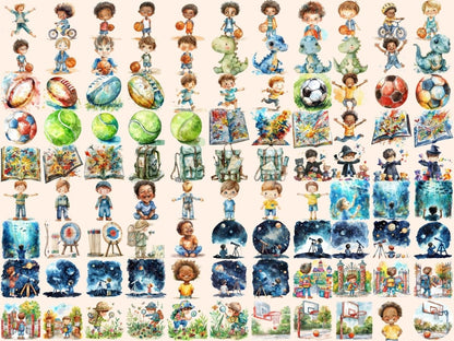 Boys Watercolor Clipart - High - Quality Instant Digital Download for Creative Projects