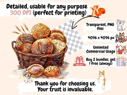 Bread Watercolor Clipart baker clipart - Wonders Artist