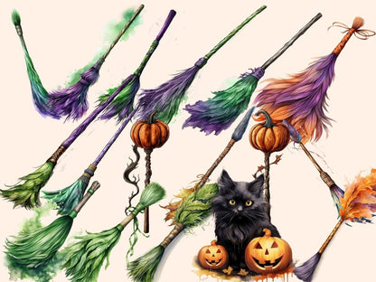 Broomsticks Watercolor Clipart broomstick clipart - Wonders Artist