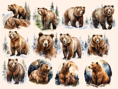 Brown Bears Watercolor Clipart baby bear clipart - Wonders Artist