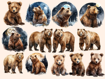 Brown Bears Watercolor Clipart baby bear clipart - Wonders Artist