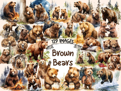 Brown Bears Watercolor Clipart baby bear clipart - Wonders Artist