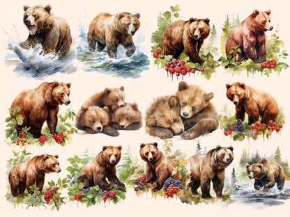 Brown Bears Watercolor Clipart baby bear clipart - Wonders Artist
