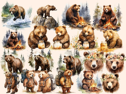 Brown Bears Watercolor Clipart baby bear clipart - Wonders Artist