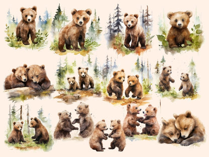 Brown Bears Watercolor Clipart baby bear clipart - Wonders Artist