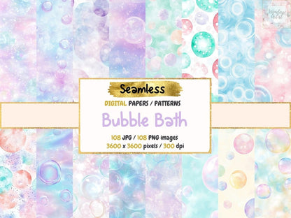 Bubble Bath Seamless Pattern Digital Papers bath digital bath seamless bathroom print - WondersArtist