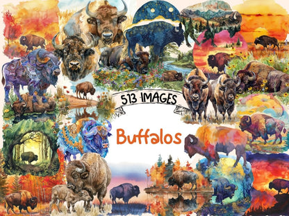 Buffalos Watercolor Clipart bison clipart - Wonders Artist