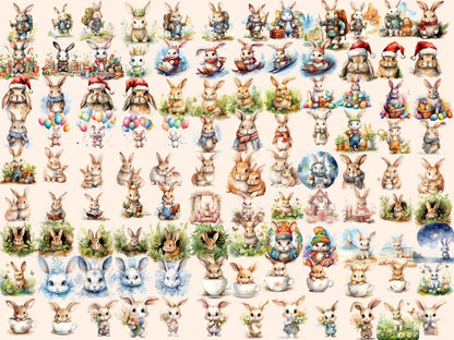 Bunnies Watercolor Clipart adorable clipart - Wonders Artist