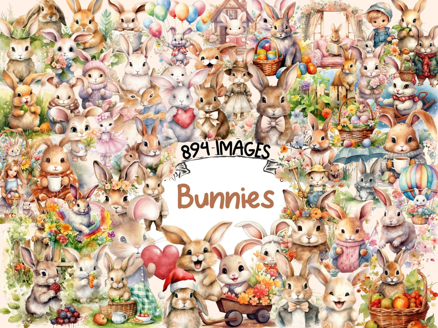 Bunnies Watercolor Clipart - High - Quality Instant Digital Download for Creative Projects