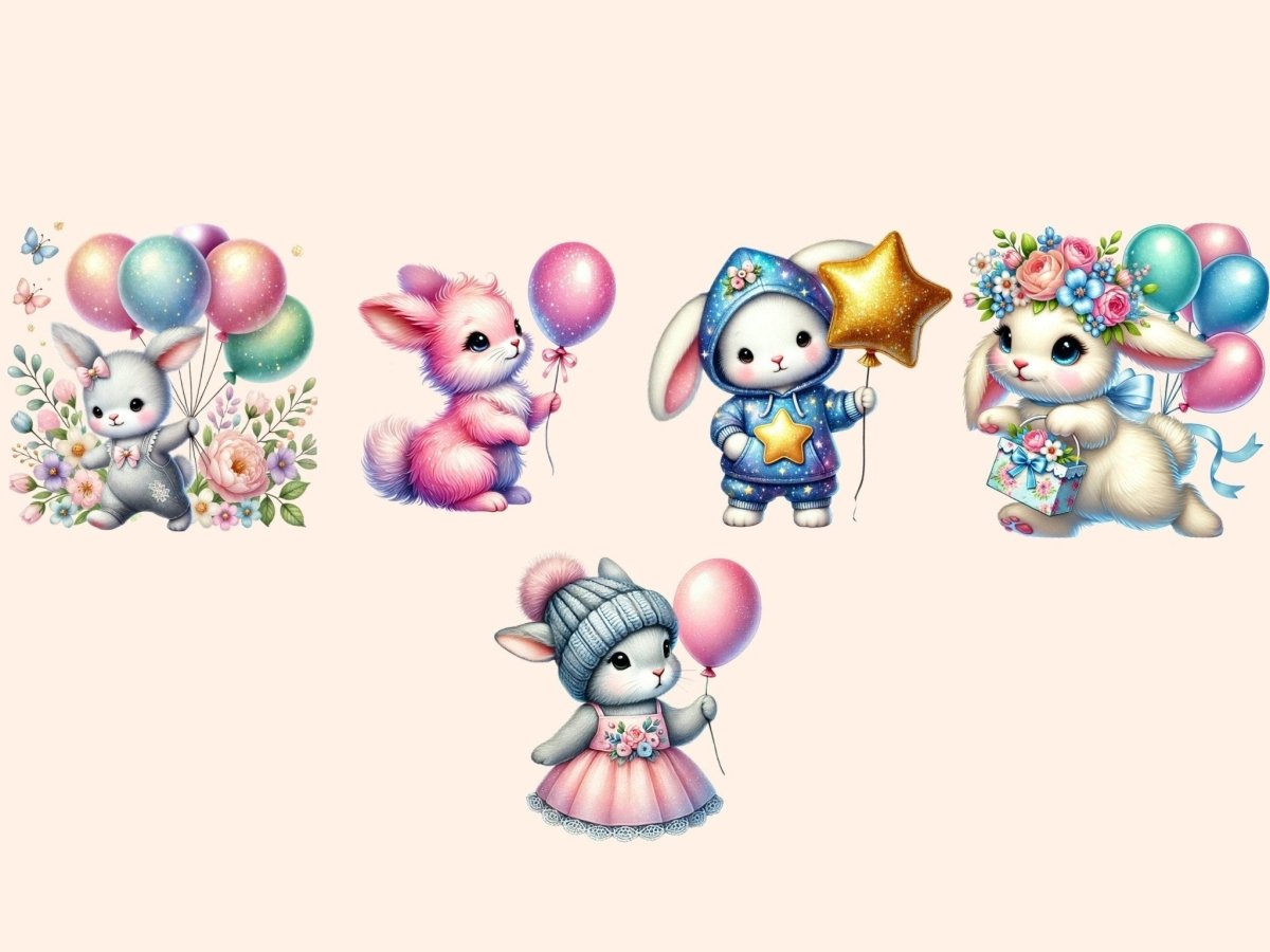 Bunnies with Balloons Clipart balloon clipart - Wonders Artist