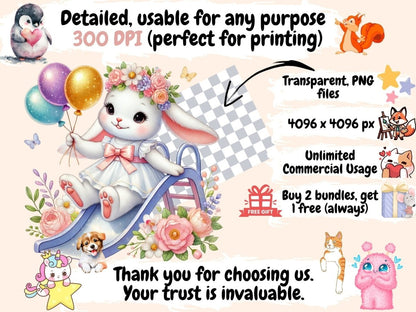 Bunnies with Balloons Clipart balloon clipart - Wonders Artist