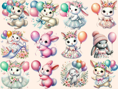 Bunnies with Balloons Clipart balloon clipart - Wonders Artist