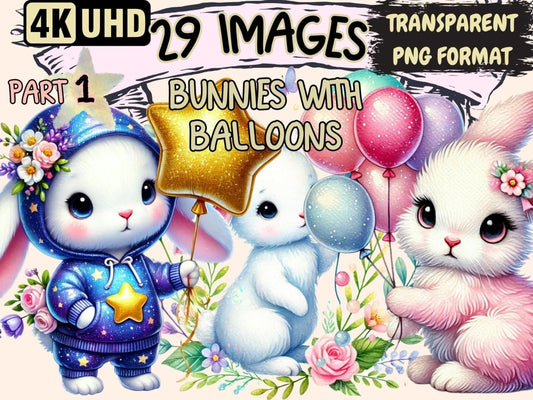 Bunnies with Balloons Clipart balloon clipart - Wonders Artist