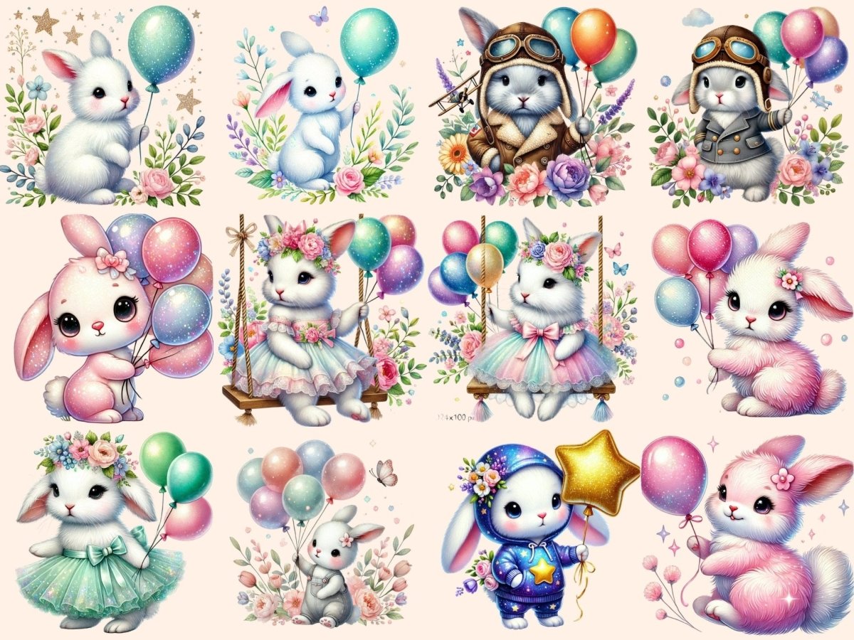 Bunnies with Balloons Clipart balloon clipart - Wonders Artist