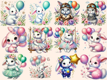 Bunnies with Balloons Clipart balloon clipart - Wonders Artist