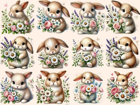 Králičci s květinami Clipart