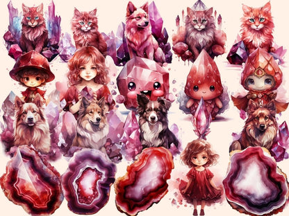 Burgundy Crystals Watercolor Clipart burgundy clipart - Wonders Artist