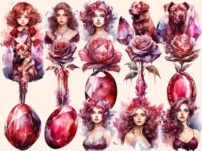 Burgundy Crystals Watercolor Clipart burgundy clipart - Wonders Artist