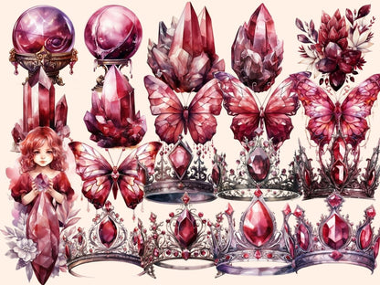 Burgundy Crystals Watercolor Clipart burgundy clipart - Wonders Artist