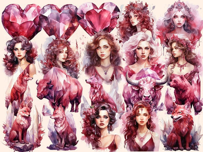 Burgundy Crystals Watercolor Clipart burgundy clipart - Wonders Artist