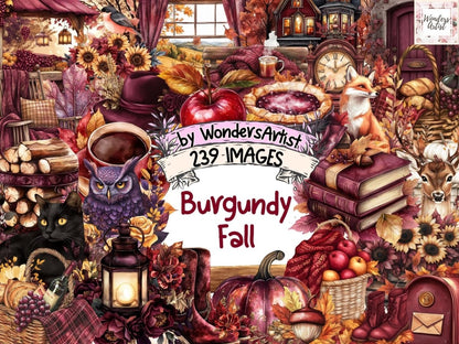 Burgundy Fall Watercolor Clipart Autumn Clipart - Wonders Artist