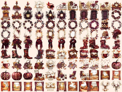 Burgundy Fall Watercolor Clipart Autumn Clipart - Wonders Artist