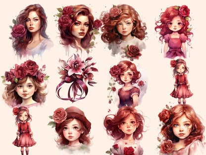 Burgundy Roses Watercolor Clipart boho rose clipart - Wonders Artist