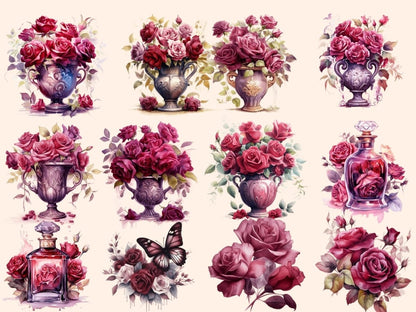 Burgundy Roses Watercolor Clipart boho rose clipart - Wonders Artist
