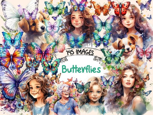 Butterflies Watercolor Clipart - High - Quality Instant Digital Download for Creative Projects