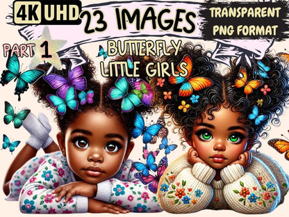 Butterfly Little Girls Clipart african american kid - Wonders Artist
