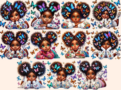 Butterfly Little Girls Clipart african american kid - Wonders Artist