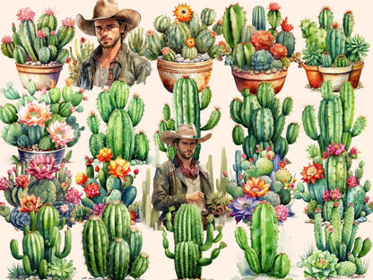 Cactus Watercolor Clipart cacti clipart - Wonders Artist