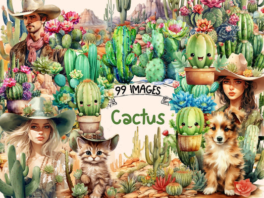 Cactus Watercolor Clipart - High - Quality Instant Digital Download for Creative Projects