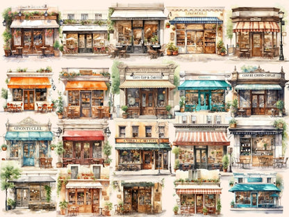 Cafes Watercolor Clipart awning clipart - Wonders Artist